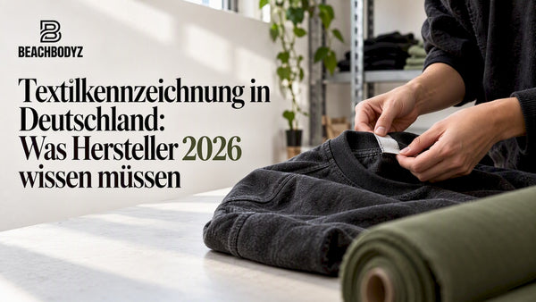 Eingenähtes Textillabel an einem dunklen Sweatshirt