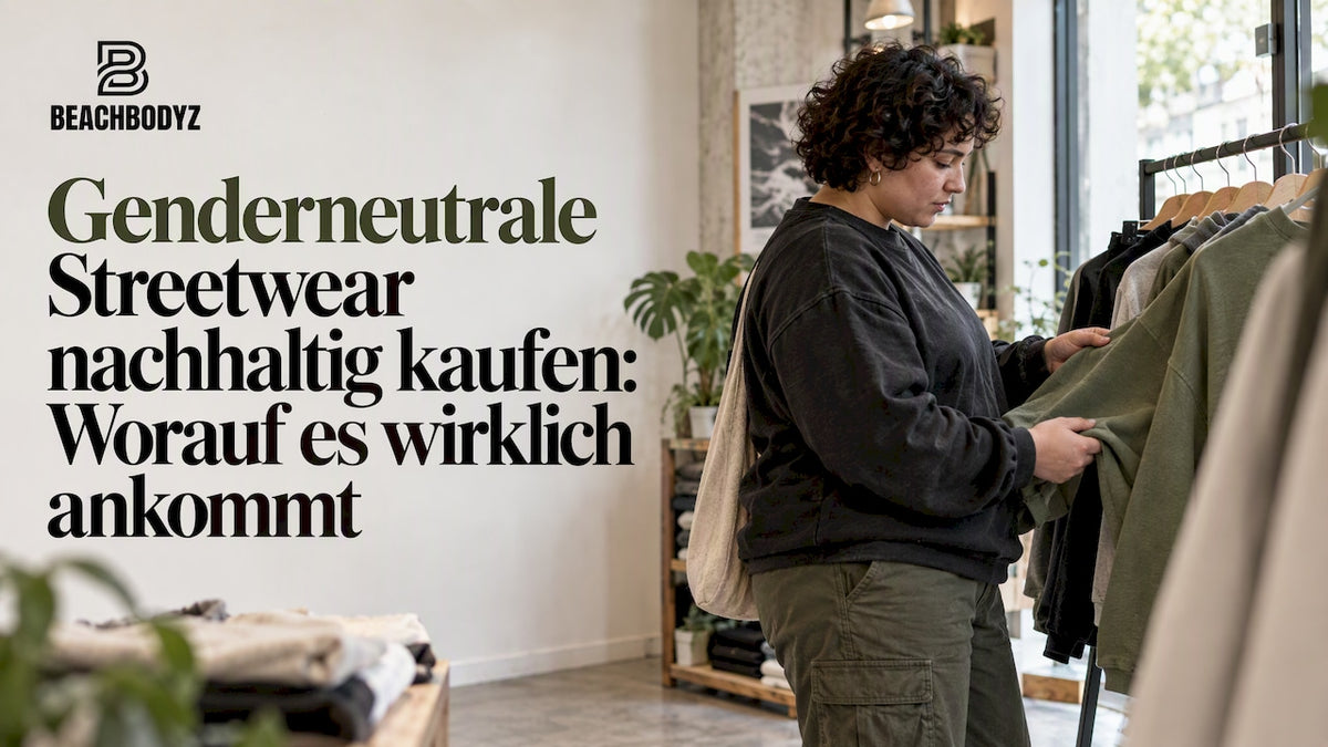 Eine Person schaut sich ein Sweatshirt in einem Streetwear-Shop an