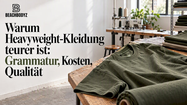 Schweres Baumwoll-T-Shirt auf einem Zuschneidetisch