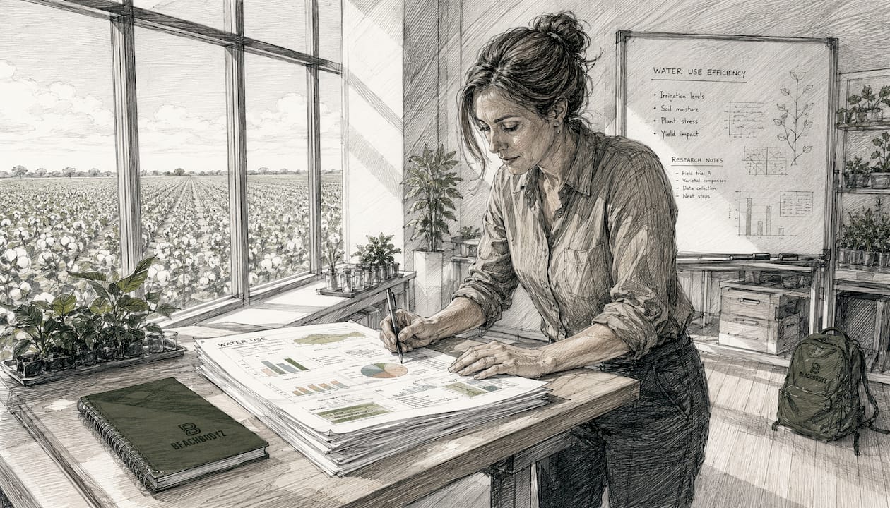 Eine Agrarwissenschaftlerin untersucht, wie viel Wasser beim Baumwollanbau verbraucht wird.
