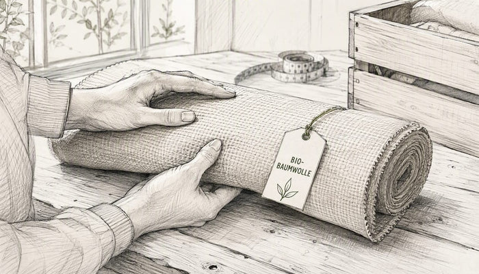 Mit geübten Händen wird das Bio-Textil sorgfältig geprüft.