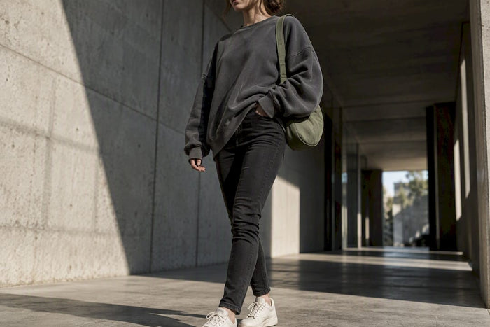 Oversize-Sweatshirt in neutralem Design kombiniert mit enger Hose