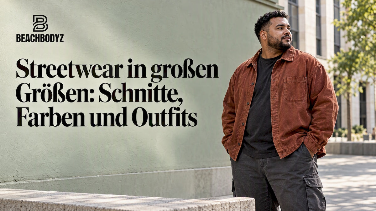 Plus-Size Streetwear-Look vor einer salbeigrünen Wand