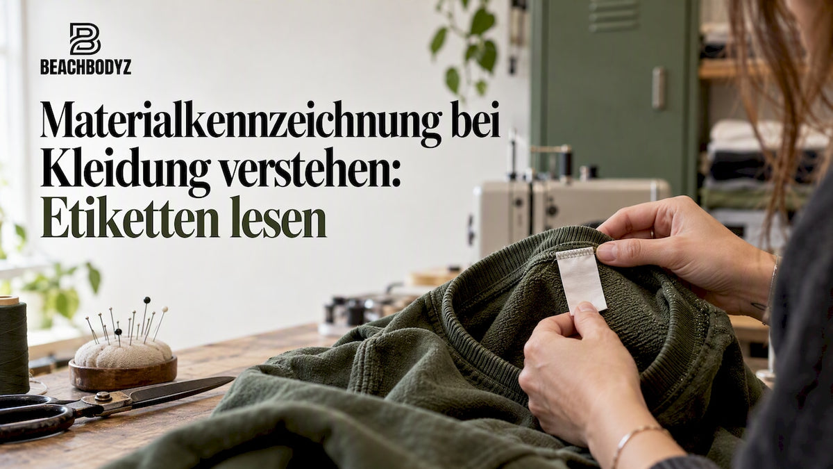 Eingenähtes Materialetikett an einem auf links gedrehten Baumwollshirt