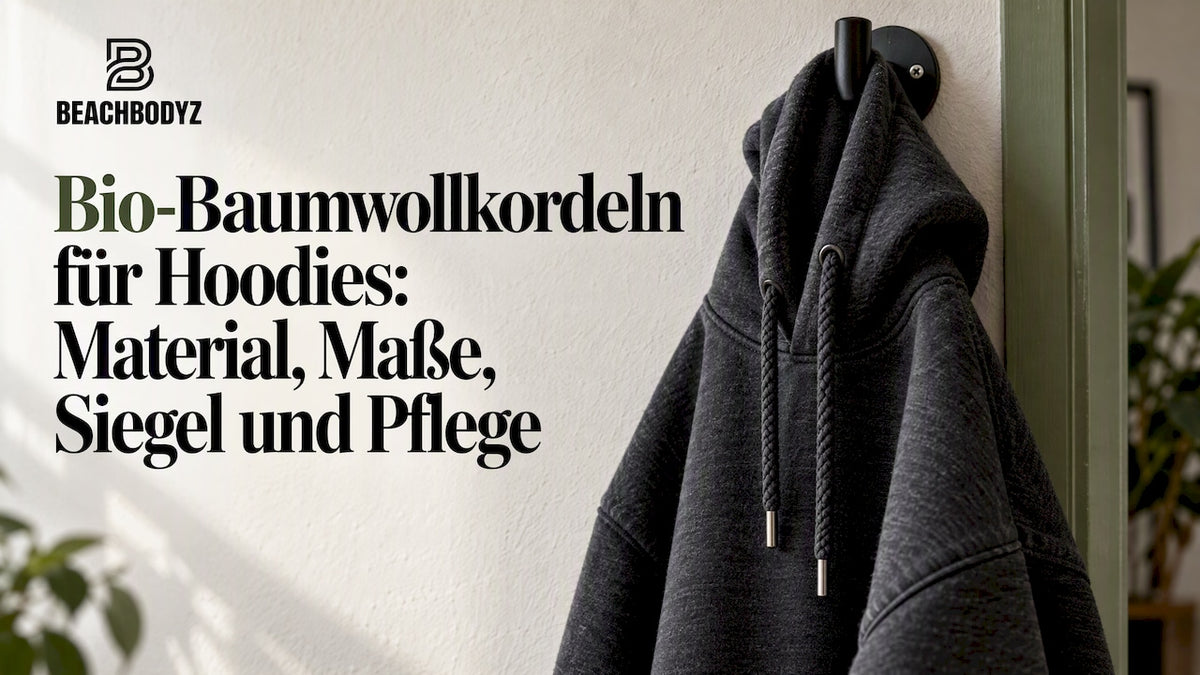 Gedrehte Baumwollkordeln an einem dunkelgrauen Hoodie