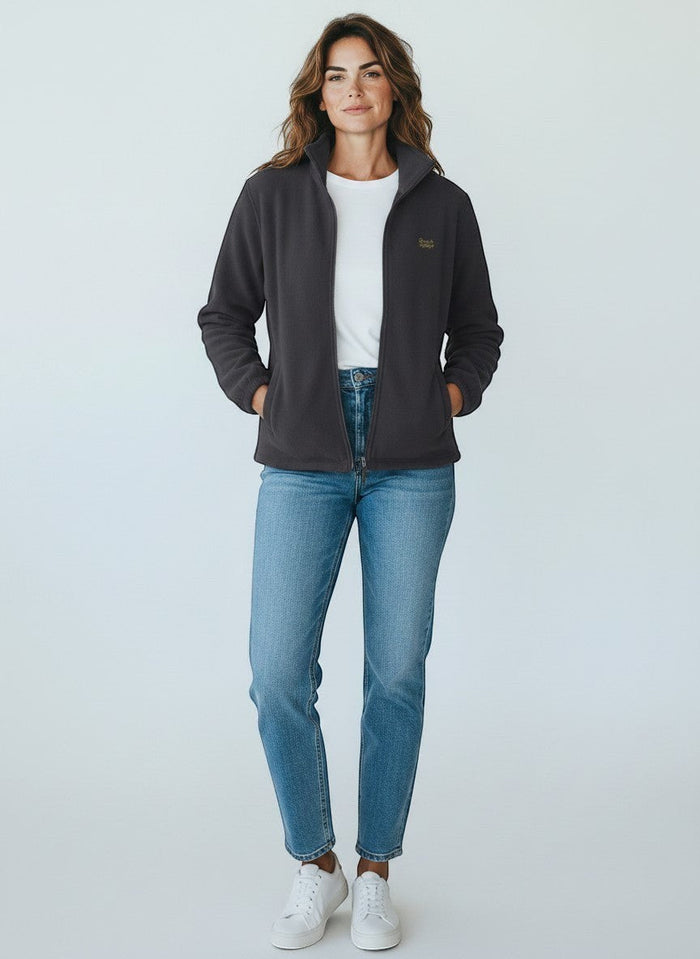 BeachBodyz® dark grey fleece jacket for men and women with zip closure and embroidered logo on chest.