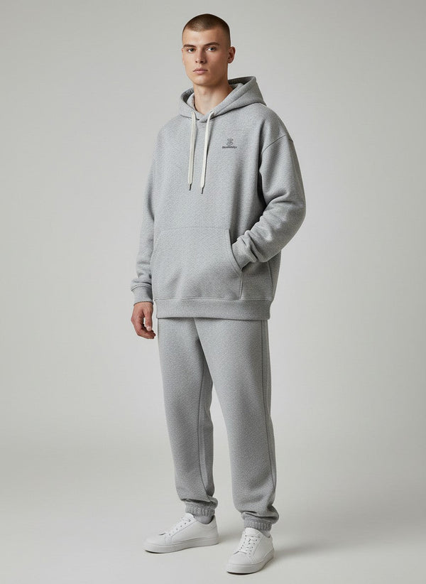 BeachBodyz® heather grey oversized hoodie made from 400gsm bio-cotton with embroidered logo on chest and front pocket.