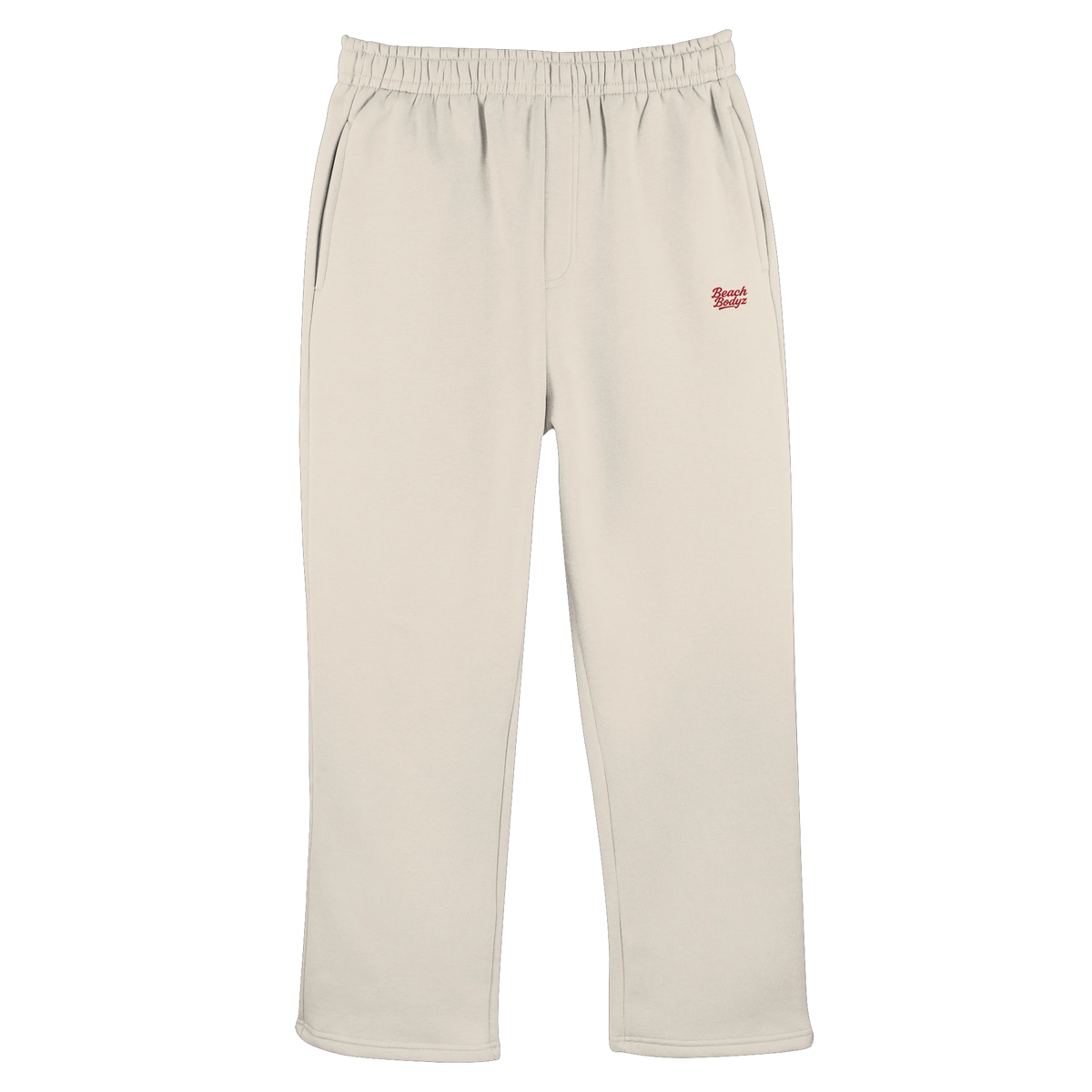 BeachBodyz® beige cotton-blend joggers with elastic waistband and subtle logo embroidery. Comfortable and stylish for sport or streetwear.