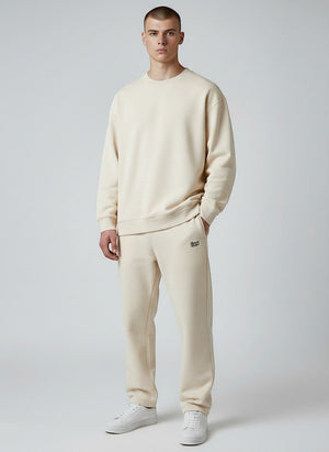 BeachBodyz® beige oversized fluffy jogging pants with elastic waistband and drawstring. Comfortable loungewear.
