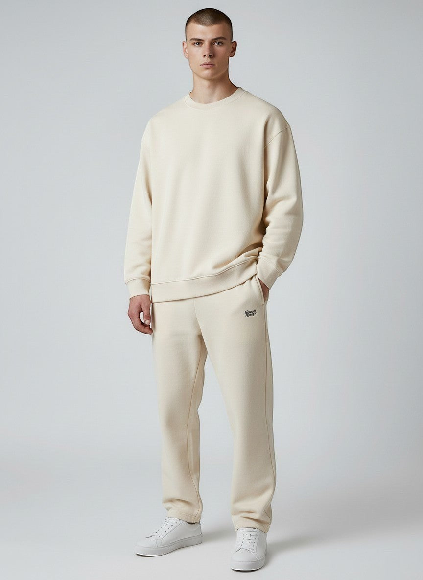 BeachBodyz® beige oversized fluffy jogging pants with elastic waistband and drawstring. Comfortable loungewear.