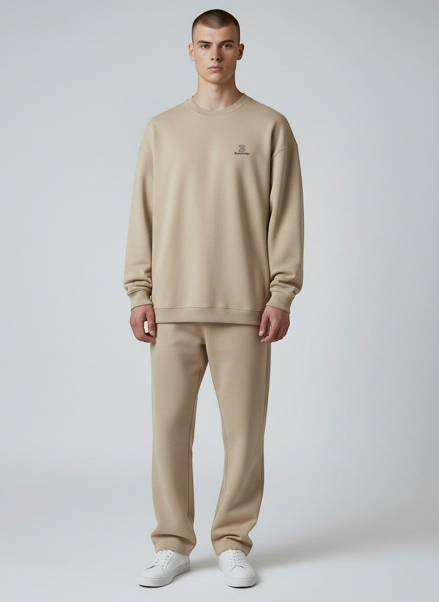 BeachBodyz® beige oversized sweatshirt made from organic cotton with embroidered logo on chest.