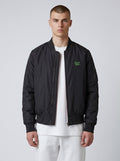 BeachBodyz® black bomber jacket for men and women with orange lining and embroidered logo. Classic streetwear style.