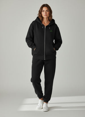 BeachBodyz® black zip-up hoodie with embroidered logo and front pockets. Made from a cotton blend.