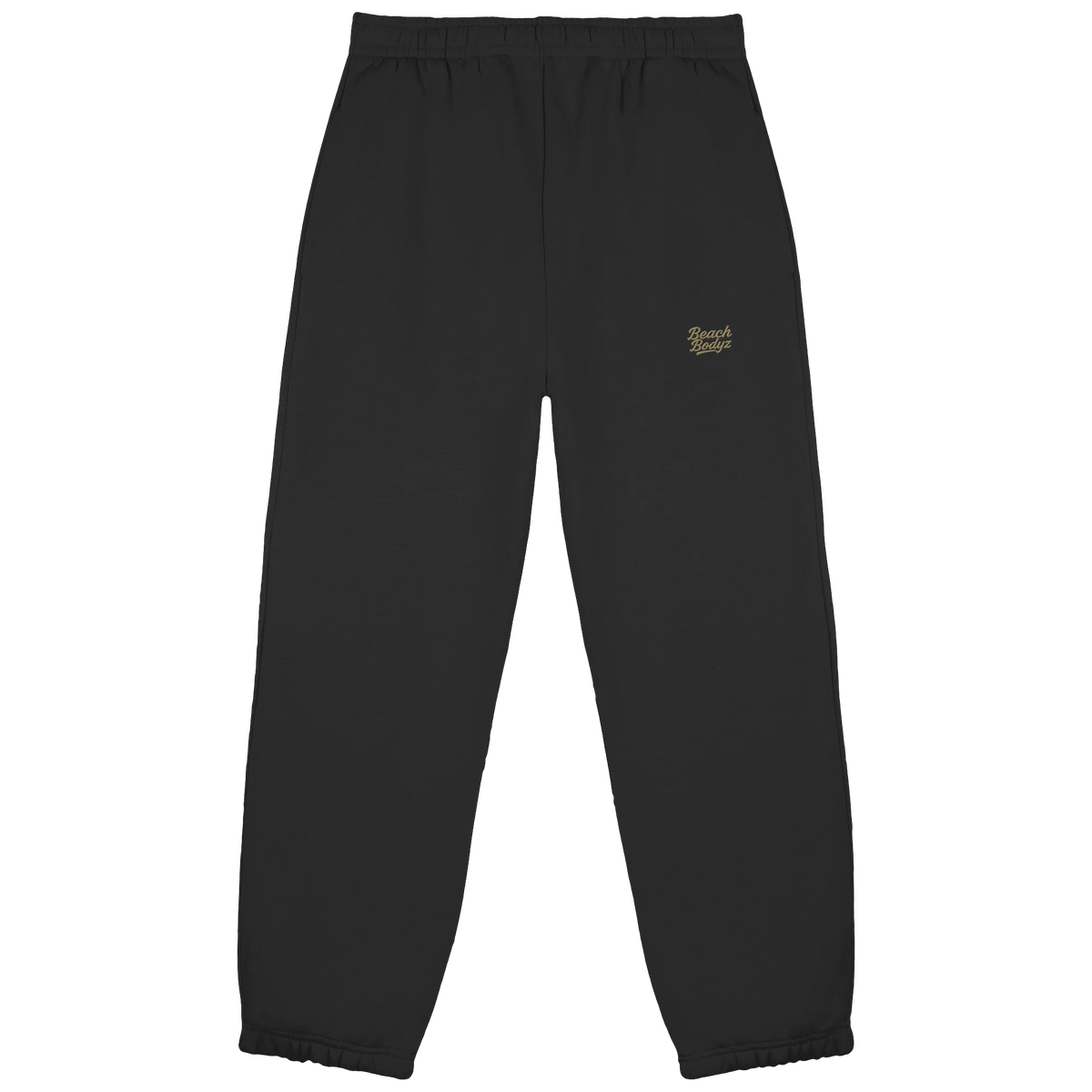 BeachBodyz® black fluffy cotton-blend jogging bottoms with elasticated waistband and embroidered logo.