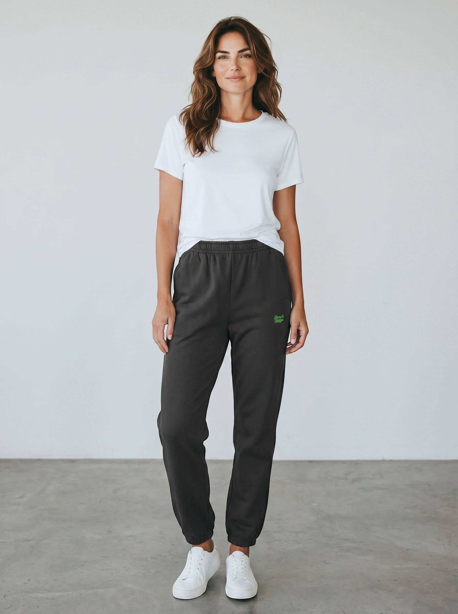 BeachBodyz® black oversized fluffy jogging pants with elastic waistband and drawstring, made from soft cotton blend.