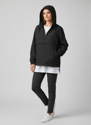 BeachBodyz® black lightweight polyester windbreaker jacket with hood and front pouch pocket.