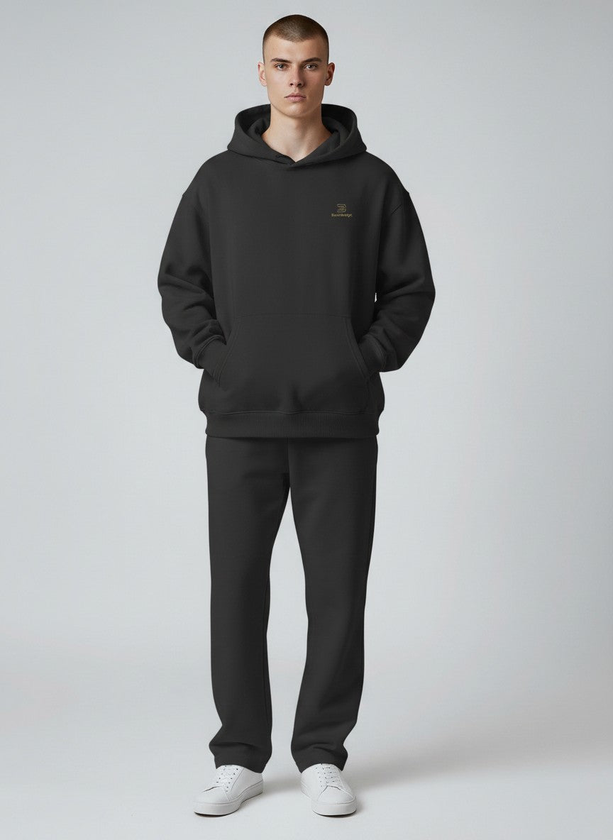 BeachBodyz® black oversized hoodie made from 400gsm bio-cotton with embroidered logo on chest and kangaroo pocket.