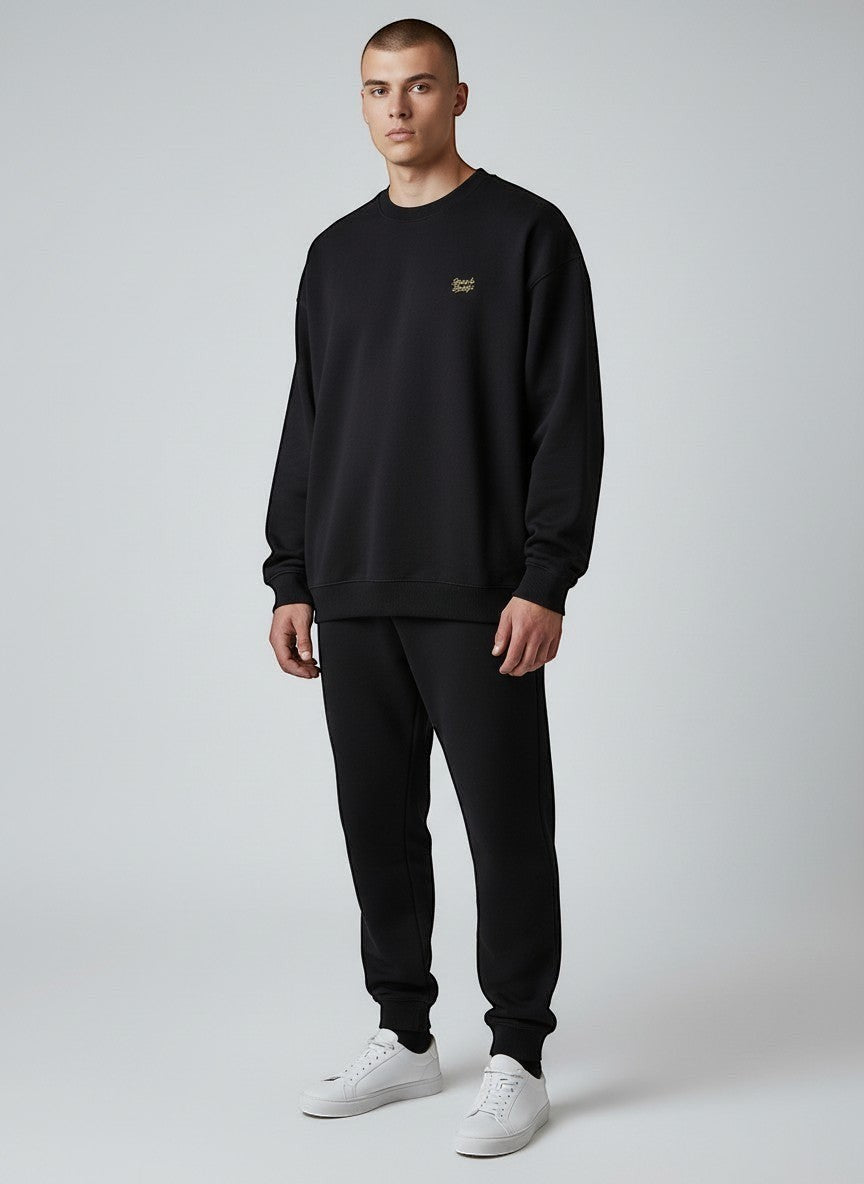 BeachBodyz® black organic cotton oversized sweatshirt with embroidered logo on chest.