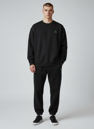 BeachBodyz® black oversized sweatshirt made from organic cotton with embroidered green logo on chest.