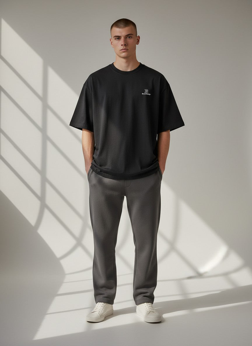 BeachBodyz® black oversized t-shirt made from organic cotton with a subtle embroidered logo on the chest.