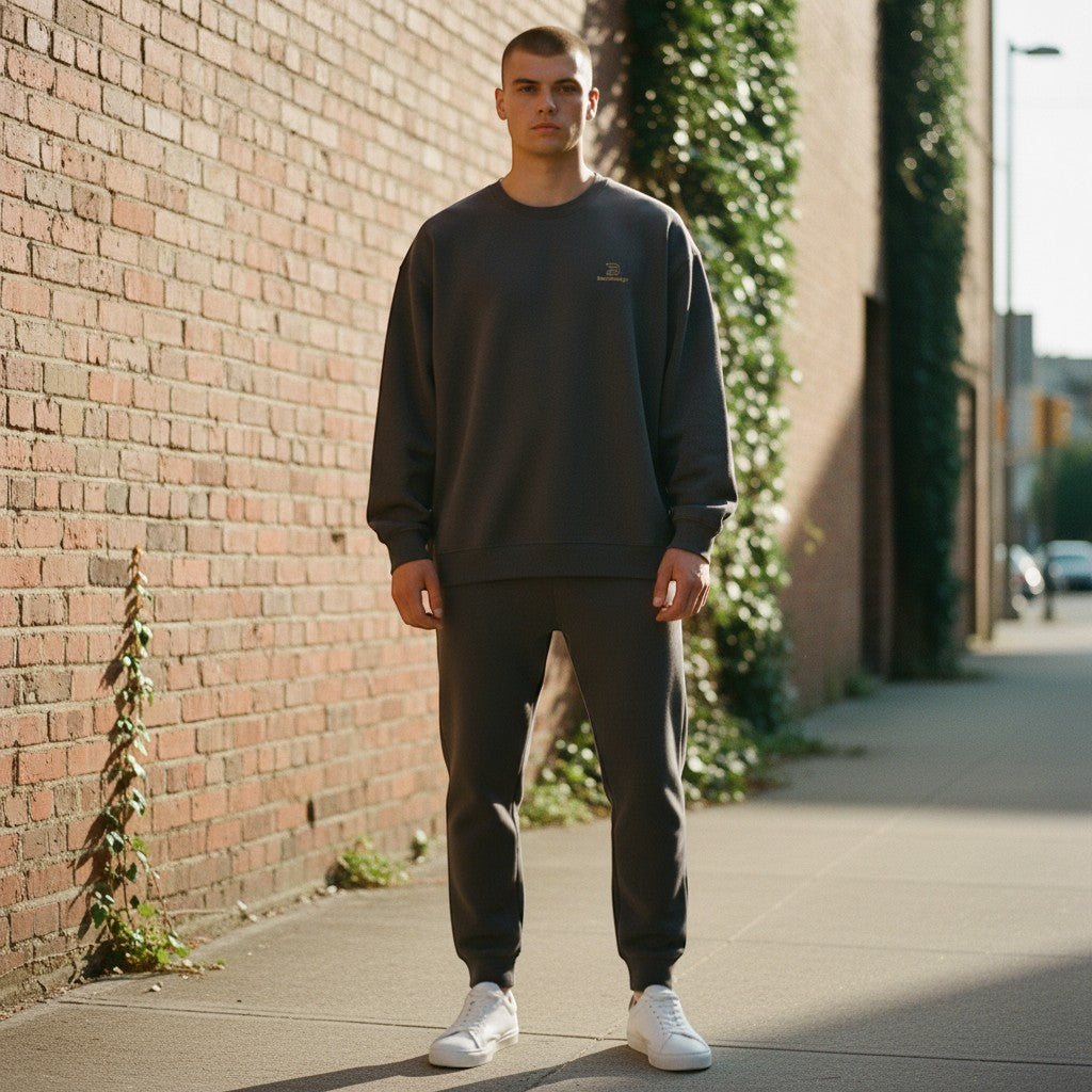 BeachBodyz® black oversized sweatshirt with embroidered gold logo and text on chest, made from 100% premium cotton.