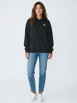 BeachBodyz® black oversized cotton hoodie with embroidered logo on chest and front pocket.