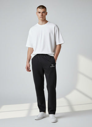 BeachBodyz® black premium cotton blend jogging pants with elastic waistband and subtle logo.