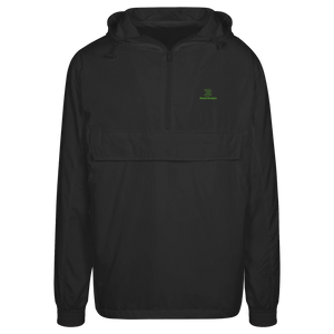 BeachBodyz® black lightweight streetwear windbreaker jacket with green logo on chest and large front pocket.