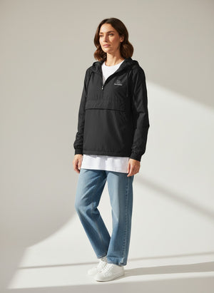 BeachBodyz® black lightweight windbreaker jacket with hood and zip pocket. Urban streetwear style.