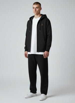 BeachBodyz® black zip-up hoodie with subtle "Silence" embroidery and logo on chest. Made from organic cotton blend.
