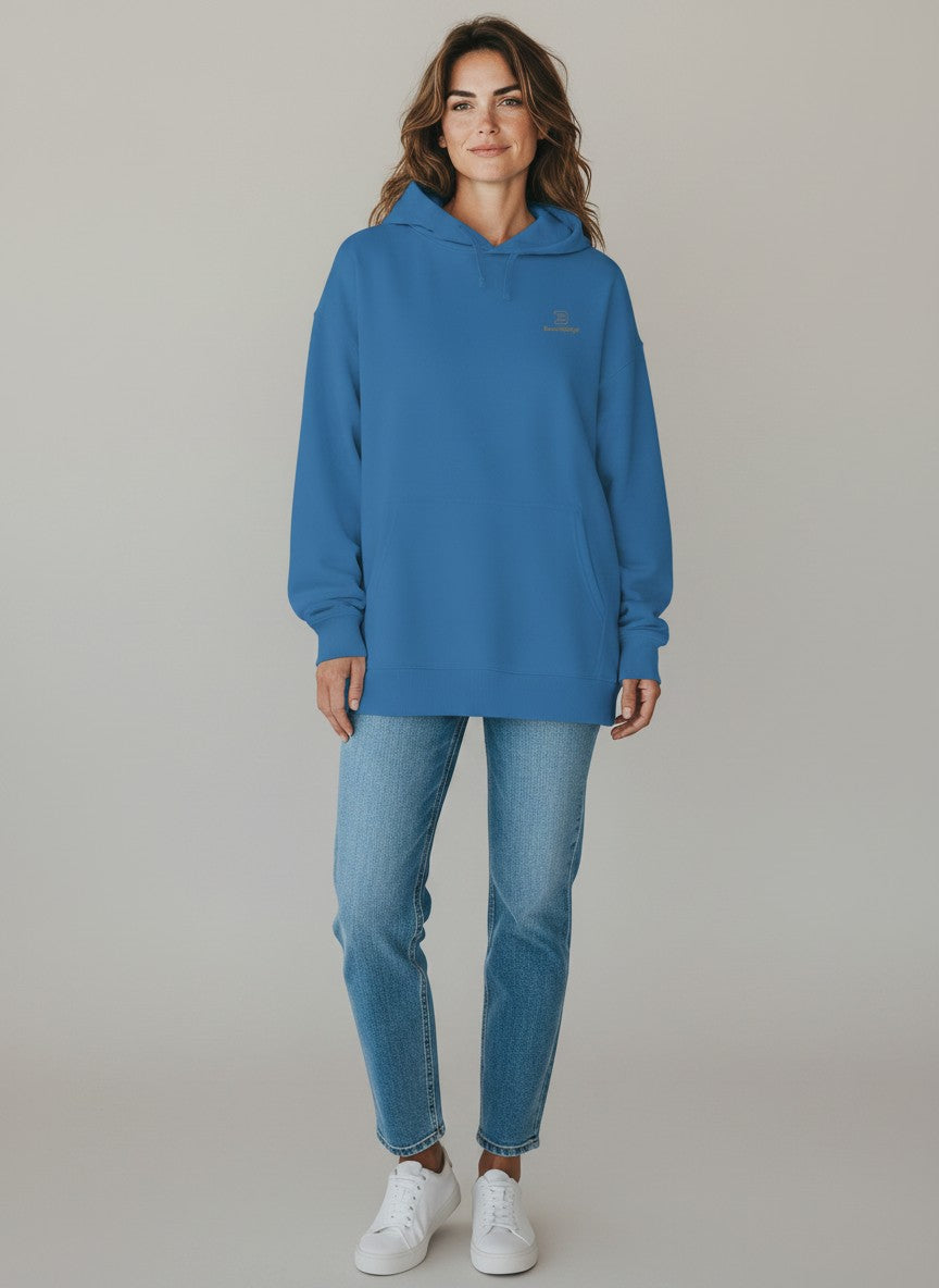 BeachBodyz® blue oversized hoodie made from 400gsm bio-cotton with embroidered logo on chest and front pocket.