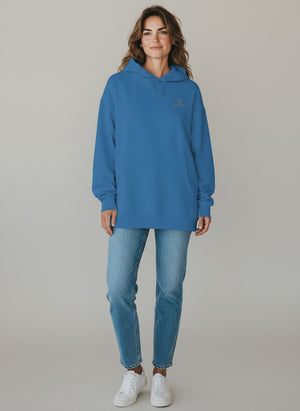 BeachBodyz® blue oversized hoodie made from 400gsm bio-cotton with embroidered logo on chest and front pocket.