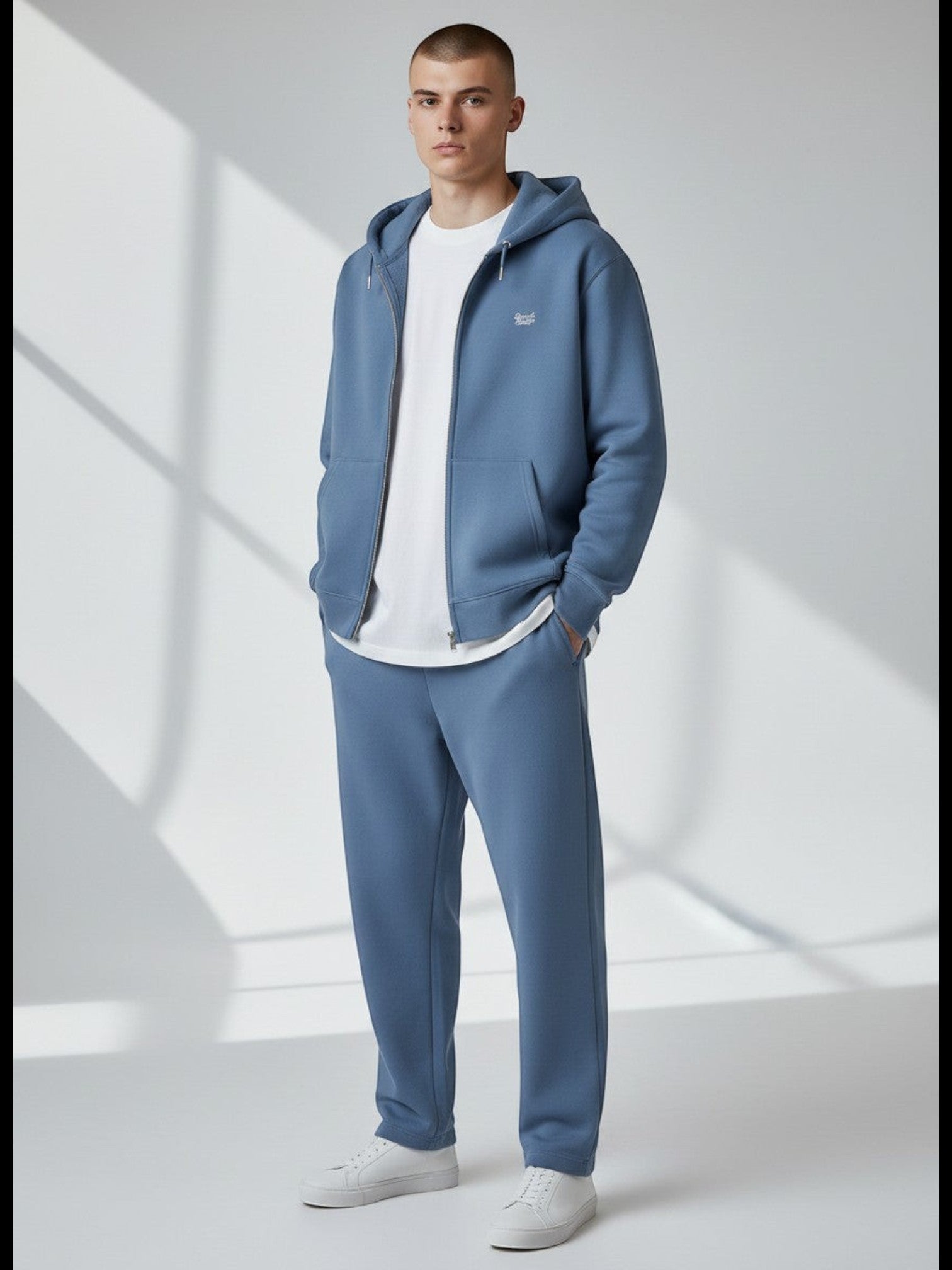 BeachBodyz® blue cotton zip-up hoodie with embroidered logo on chest and front pockets.