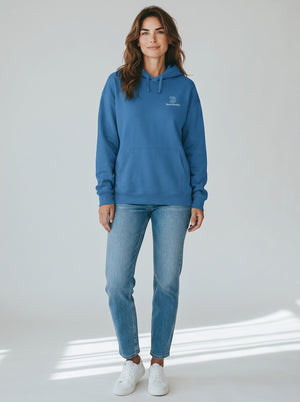 BeachBodyz® blue oversized hoodie made from 400gsm bio-cotton with subtle chest embroidery and a front pocket.