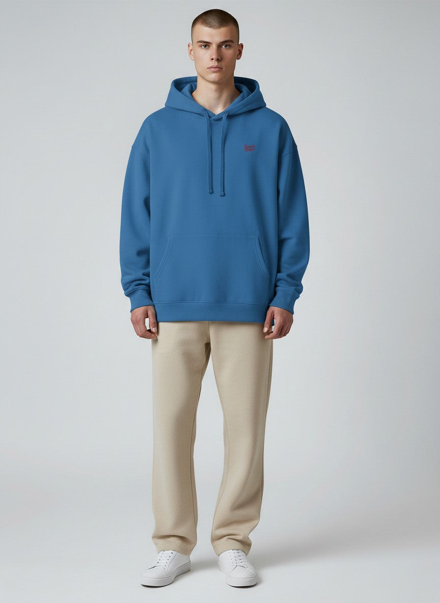 BeachBodyz® blue oversized hoodie made from 400gsm organic cotton with embroidered logo on chest.