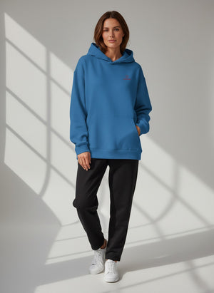 BeachBodyz® blue oversized hoodie made from 400gsm organic cotton with embroidered logo on chest.