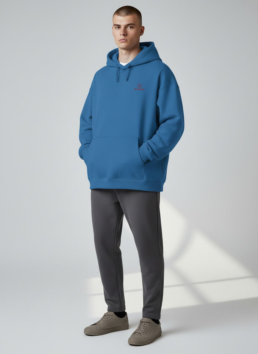 BeachBodyz® blue oversized hoodie made from 400gsm organic cotton with embroidered logo on chest.