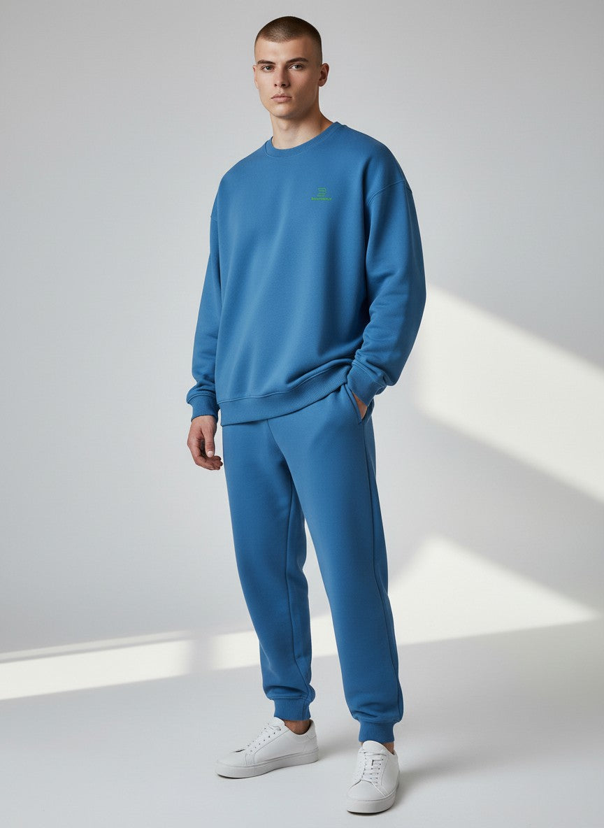 BeachBodyz® blue oversized sweatshirt made from organic cotton with embroidered logo on chest.