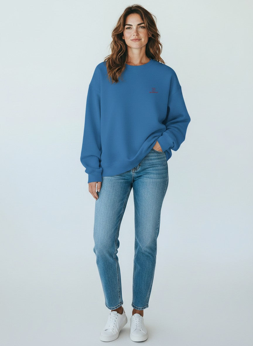 BeachBodyz® blue organic cotton oversized sweatshirt with embroidered logo on chest.