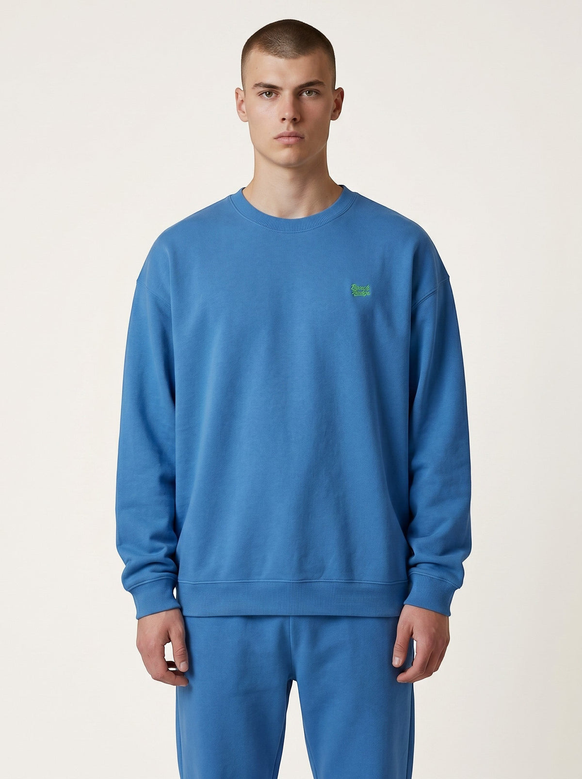 BeachBodyz® blue organic cotton oversized sweatshirt with embroidered logo on chest.