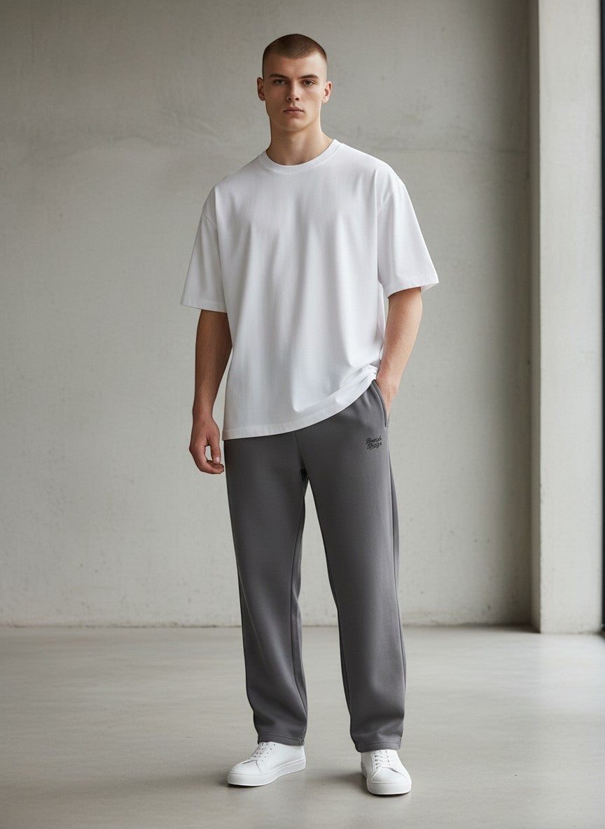 BeachBodyz® charcoal grey cotton blend joggers with elastic waistband and subtle embroidered logo on left thigh.