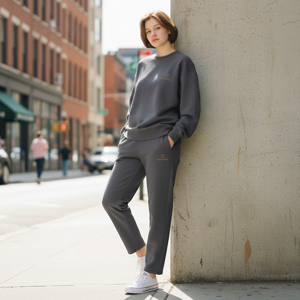 BeachBodyz® charcoal grey cotton blend jogging pants with elastic waistband and logo detail.