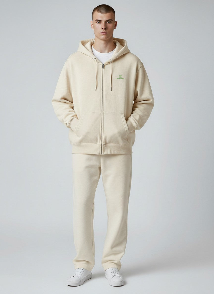 BeachBodyz® cream zip-up hoodie with embroidered logo and front pockets. Made from a cotton blend.