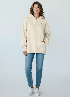 BeachBodyz® cream oversized hoodie made from 400gsm organic cotton with embroidered logo on chest and kangaroo pocket.
