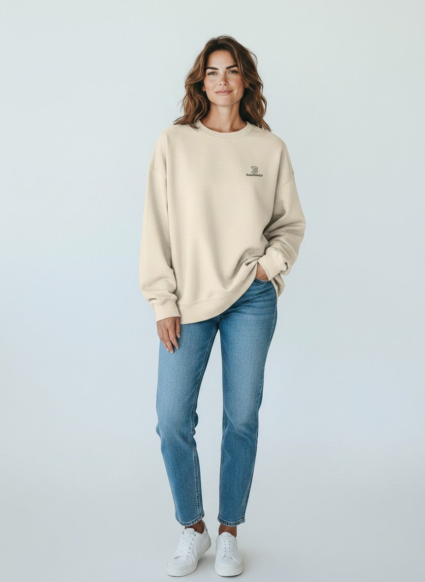 BeachBodyz® cream organic cotton oversized sweatshirt with embroidered logo on chest.