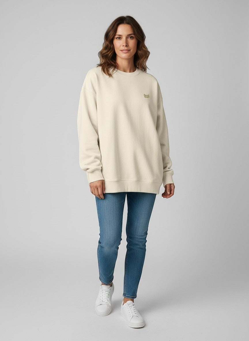 BeachBodyz® cream organic cotton oversized sweatshirt with embroidered logo on chest.