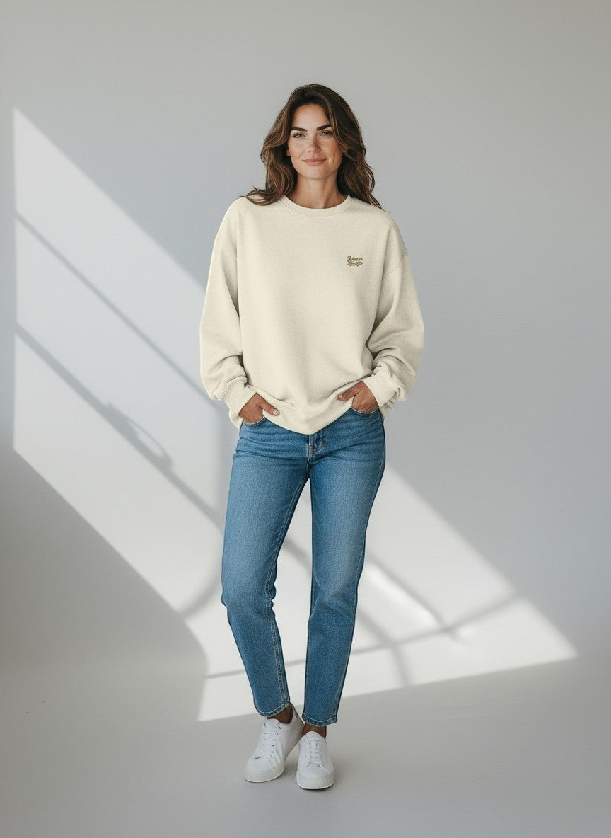 BeachBodyz® cream organic cotton oversized sweatshirt with embroidered logo on chest.