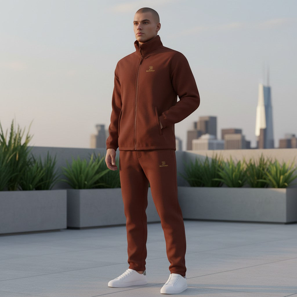 BeachBodyz® dark brown fleece jacket with zip closure and embroidered logo on chest. Casual streetwear style.