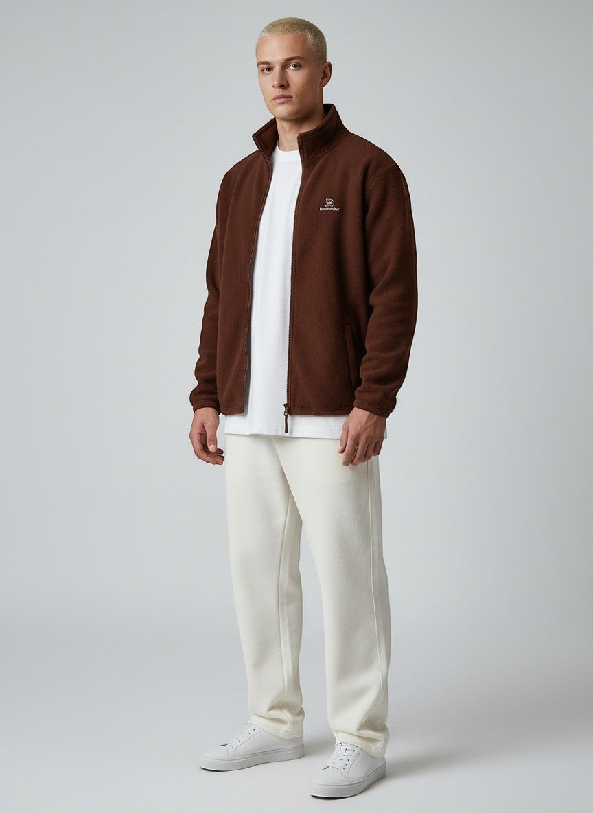 BeachBodyz® Identity men's & women's dark chocolate brown fleece jacket with zip and pockets.