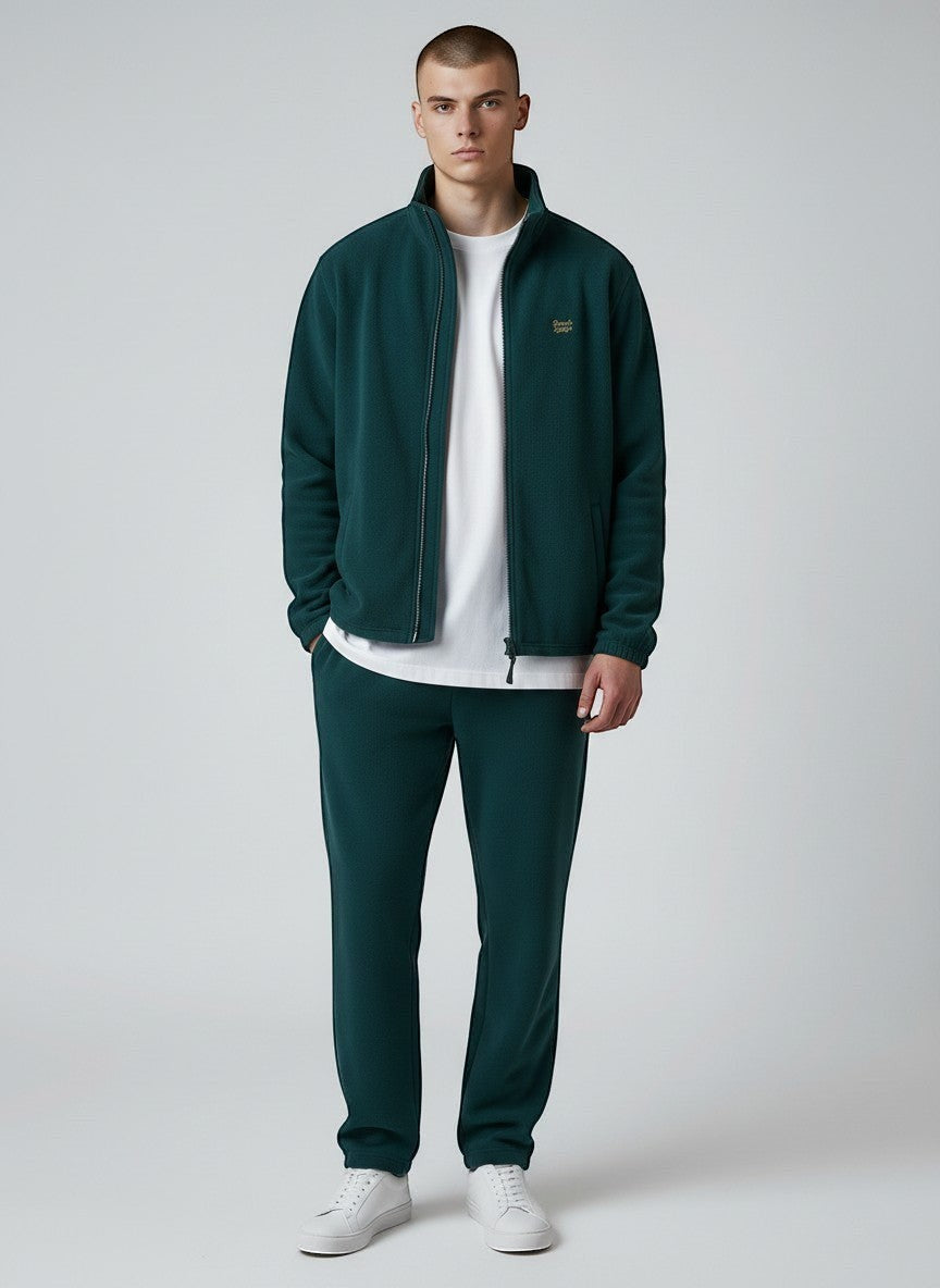 BeachBodyz® dark green fleece jacket for men and women with zip closure and embroidered logo.